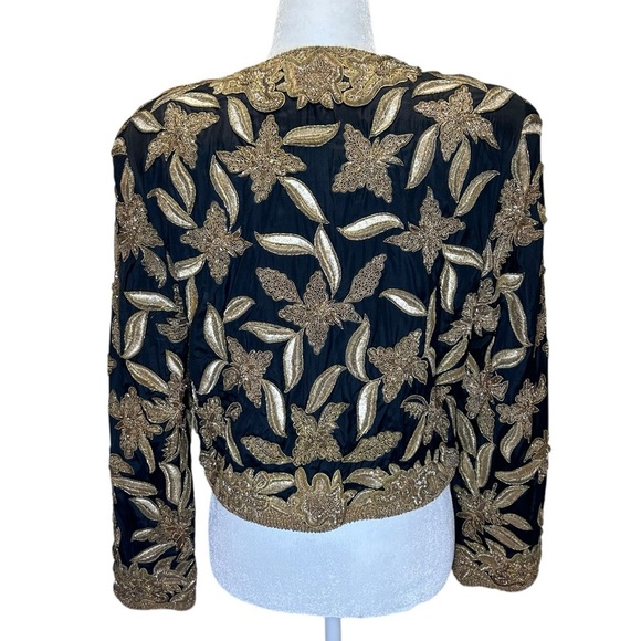 James Benjamin - Vintage Embroidered, Beaded Evening Jacket - Size 8, Black Gold - Picture 3 of 13